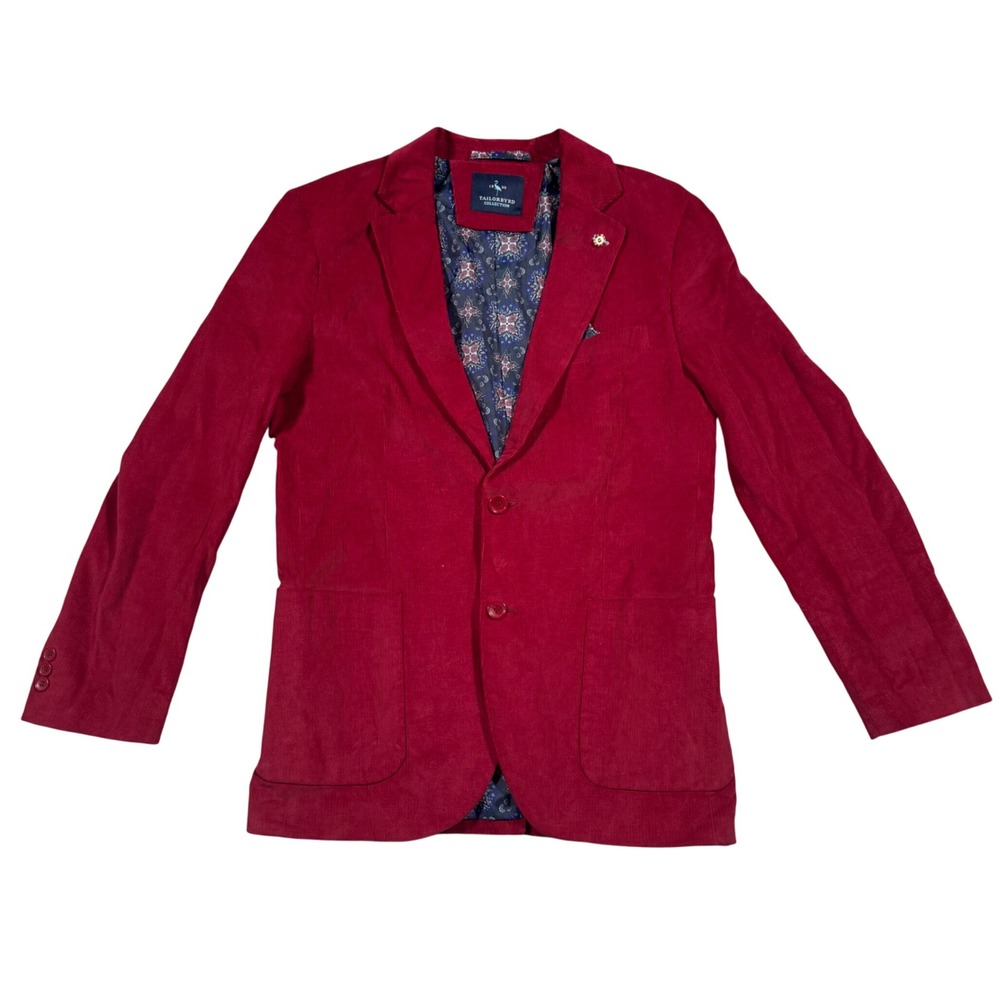 Tailorbyrd Corduroy Blazer Mens 38R Red Burgundy Sport Coat Jacket Dark Academia